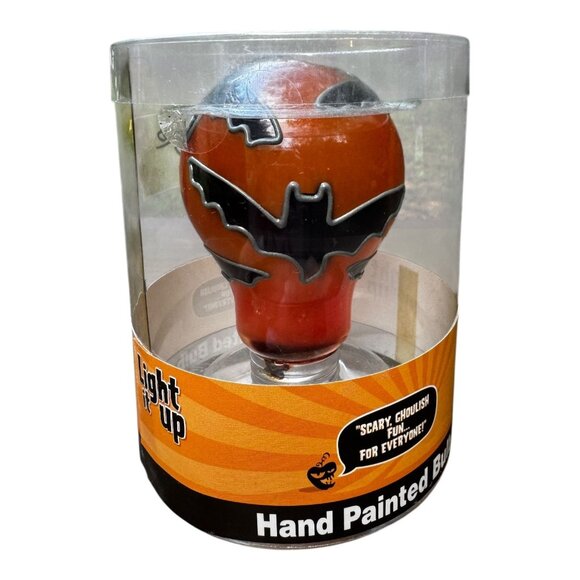L'Image Painted Halloween Light Bulb w/Bat Design Orange Black Spooky Decor NOS - Picture 2 of 7